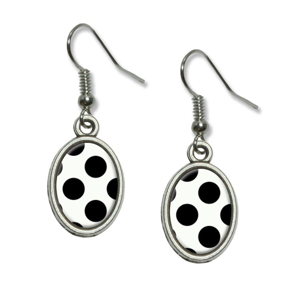GRAPHICS & MOREMega Polka Dots Black White Novelty Dangling Drop Oval Charm Earrings