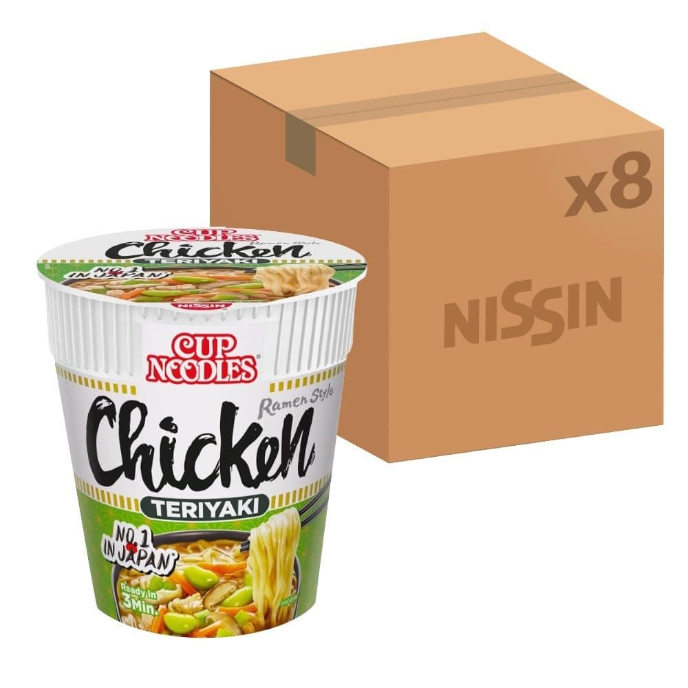 NISSIN Cup Noodles Chicken Teriyaki Flavoured Instant Noodles, 70 g Pot (Pack of 8)