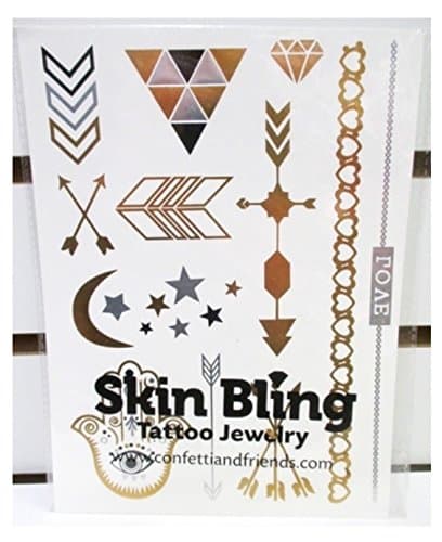 Gold, Silver & Black Temporary Bling Metallic Tattoos, Like Flash Tats - Style 19- 1 Sheet