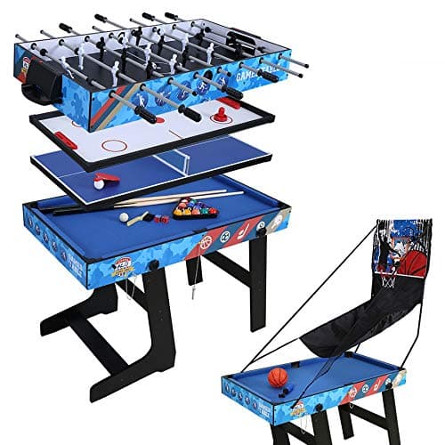 Funmall 4 FT 5 in 1 Multi-Game Table,Foosball,Hockey,Table Tennis,Snooker,Basket Shot