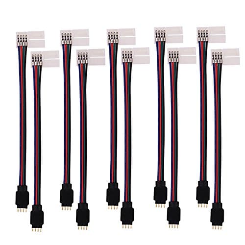 5050 RGB 4 Pin LED Strip Connector, Fntek 10pcs 10mm Strip to Power Adaptor Snap Down 4 Pin Connector for 5050 RGB Flexible LED Strip Lights