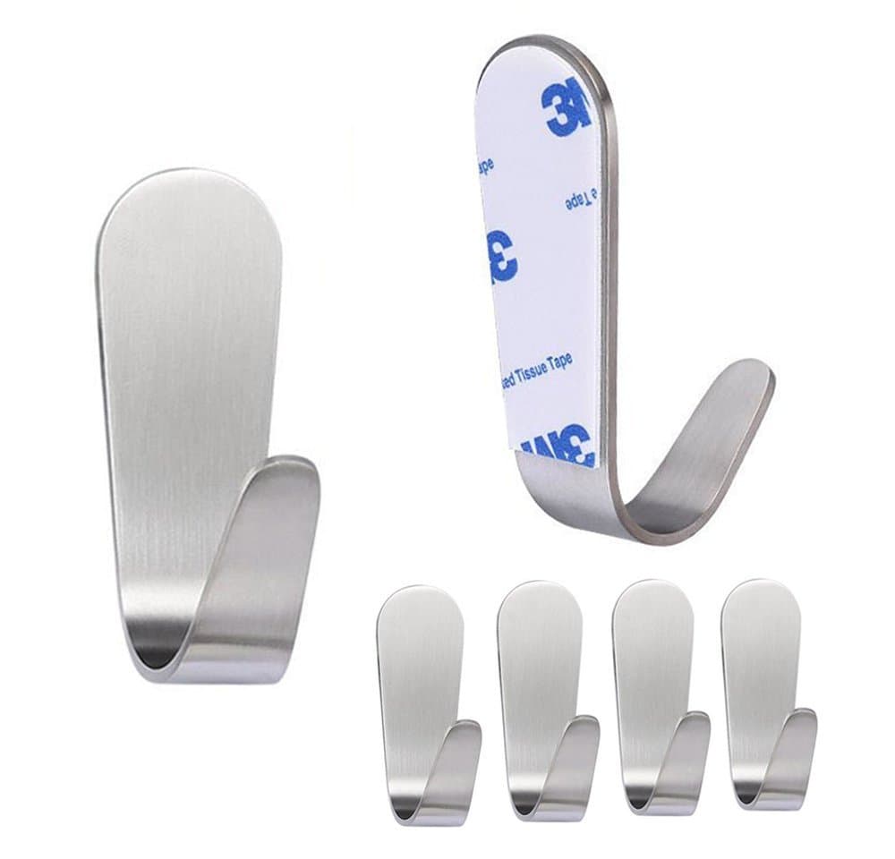 4 Pack Self Adhesive Hooks Max 3KG Coat Hooks Brushed Stainless Steel Wall Hooks Door Hooks Coat Hooks Wall Mounted 3m Hooks Adhesive Towel Rail Water and Rust Proof