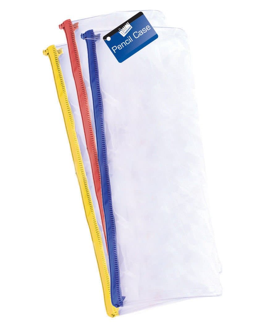 Pack of 72 13" Clear Exam Pencil Cases School Bulk Discount