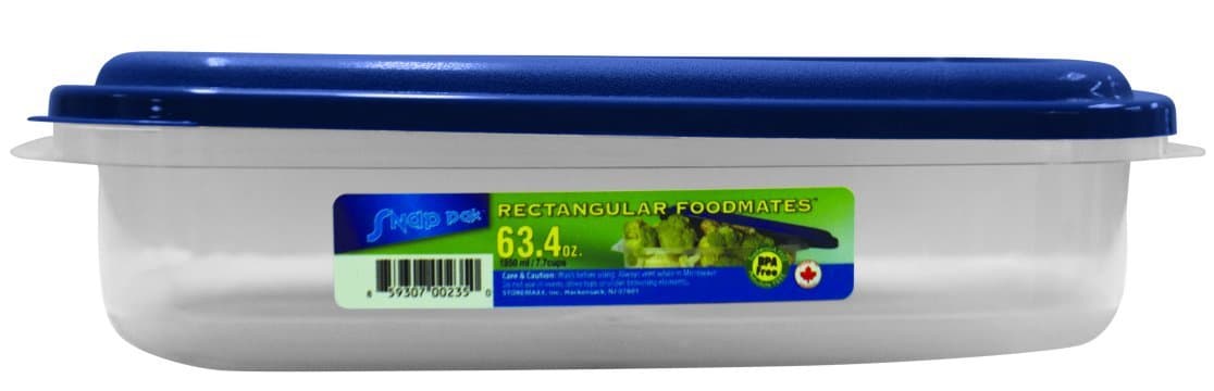 StoreMaxx Foodmates 235 Rectangle Food Storage Container with Clear/Blue Lid (Pack of 12), 63.4 oz, Slate Blue/Opaque