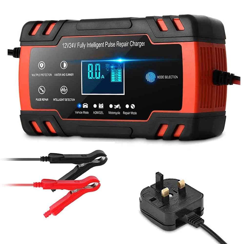 Automotive Car Battery Charger,12V 8A 24V 4A Car Battery Charger/Maintainer for Car,Motorcycle,Truck,Lawn Mower,Boat,RV,SUV,ATV and More (Red)