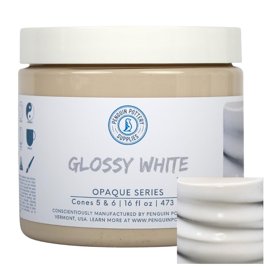 Glossy Opaque White - Mid Fire Glaze, High Fire Glaze, Cone 5-6 for Mid Fire Clay, High Fire Clay - Ceramic Glaze Pottery (1 Pint | 16 oz | 473 ml)