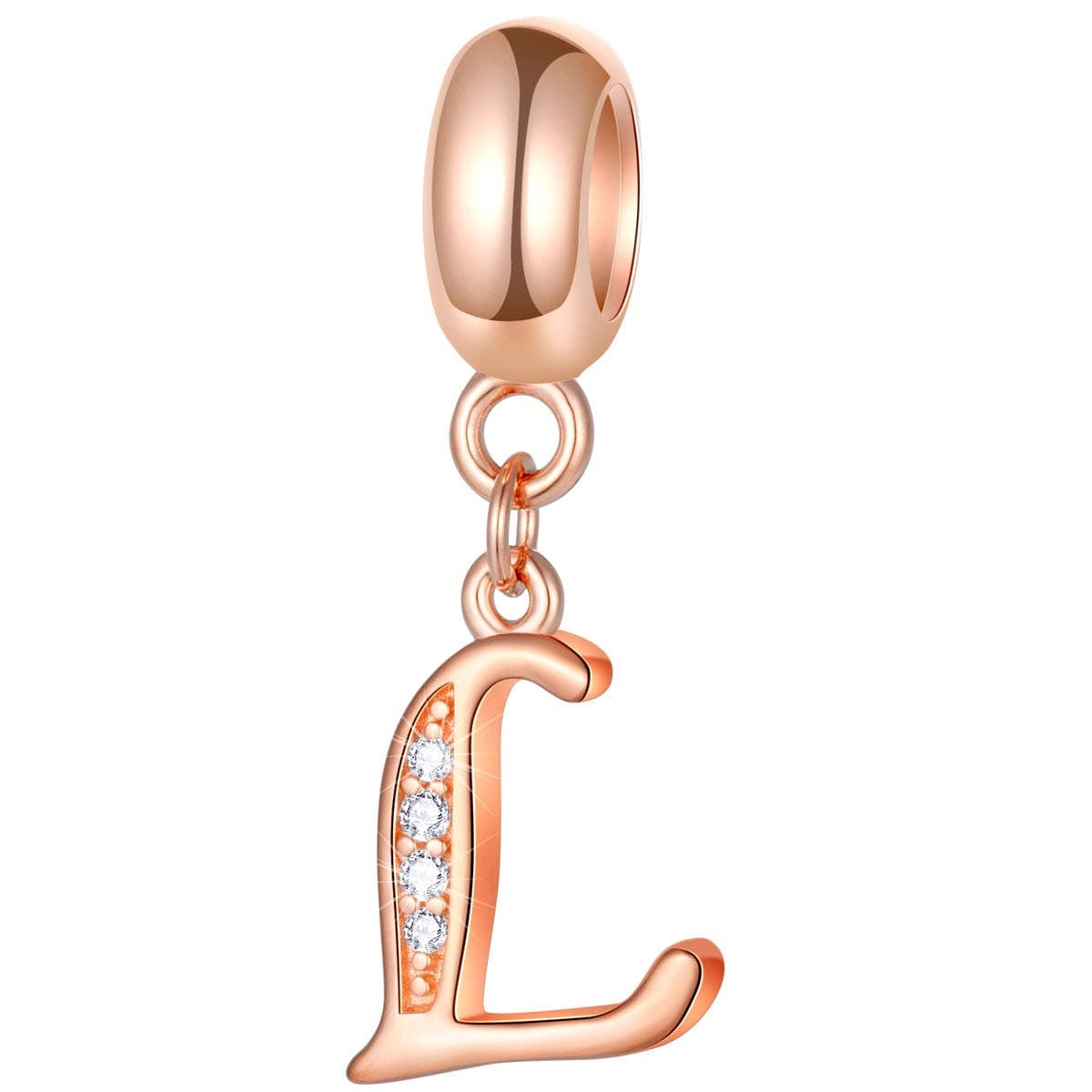 EMOSTAR Letter Charms Initial A-Z Alphabet Beads, Rose Gold 925 Sterling Silver Dangle CZ Birthstone Pendant, Gifts for European Charm Bracelet/Mothers Day/Birthday
