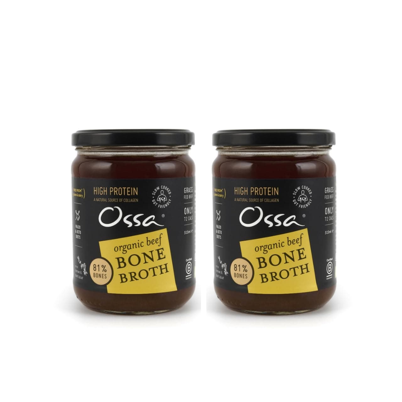 Ossa Beef Bone Broth, High-Protein Broth, Preservative-Free Soup & Cooking Essential, Keto & Paleo-Friendly Soup Maker for Gut Health & Digestion, 515 mL