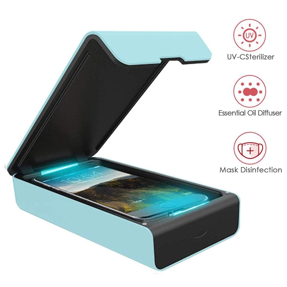 UV Cell Phone Sanitizer, Cell Phone Cleaner Sanitizer with Aromatherapy Function, Portable UV Light Sterilizer, Jewelry Toothbrush Watch Cleaner Personal Sanitizer Disinfector (Bule)