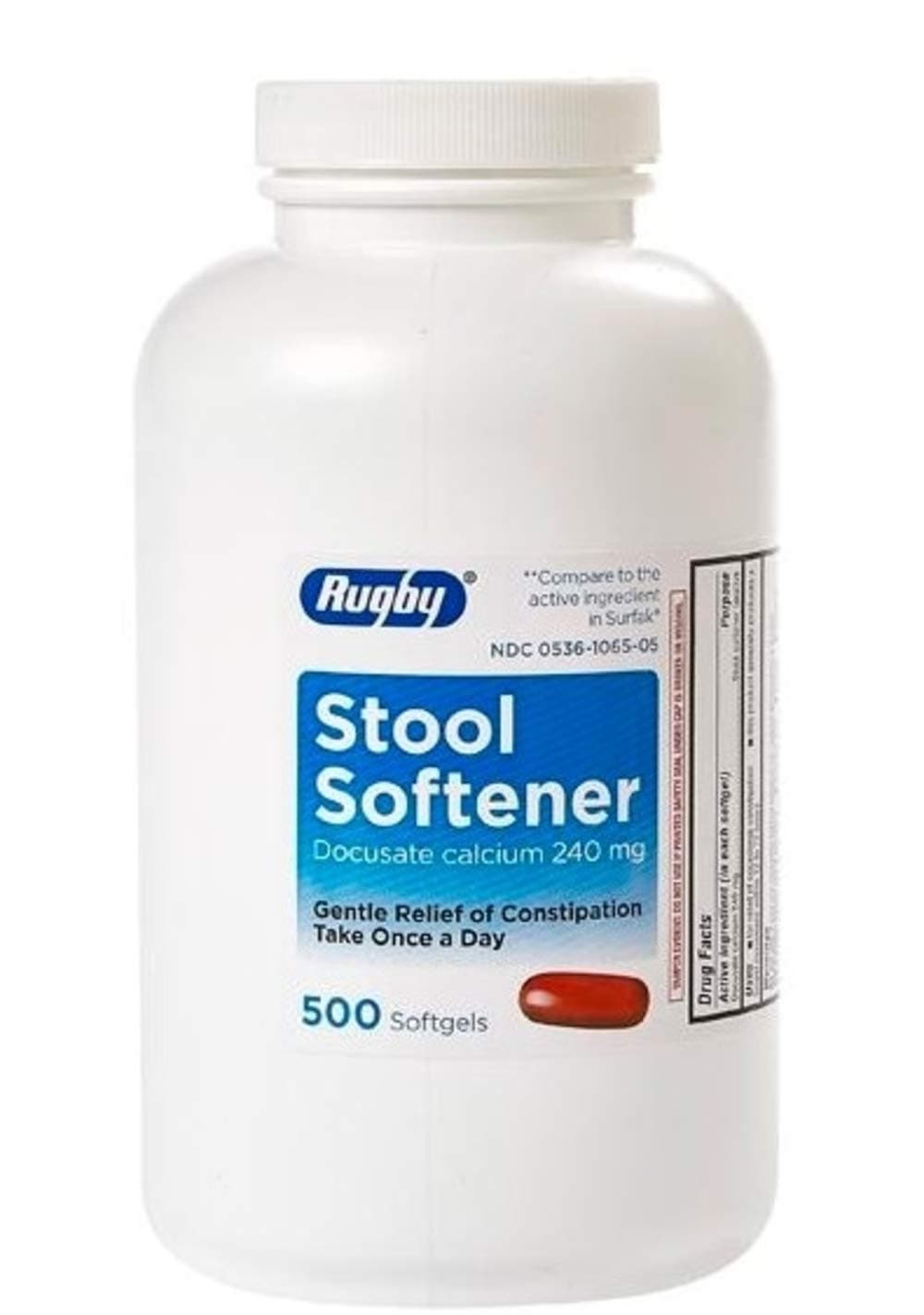 Rugby Stool Softener Laxative Dc Docusate Calcium USP 240mg, 500 Softgels Count Per Bottle (1 Pack)