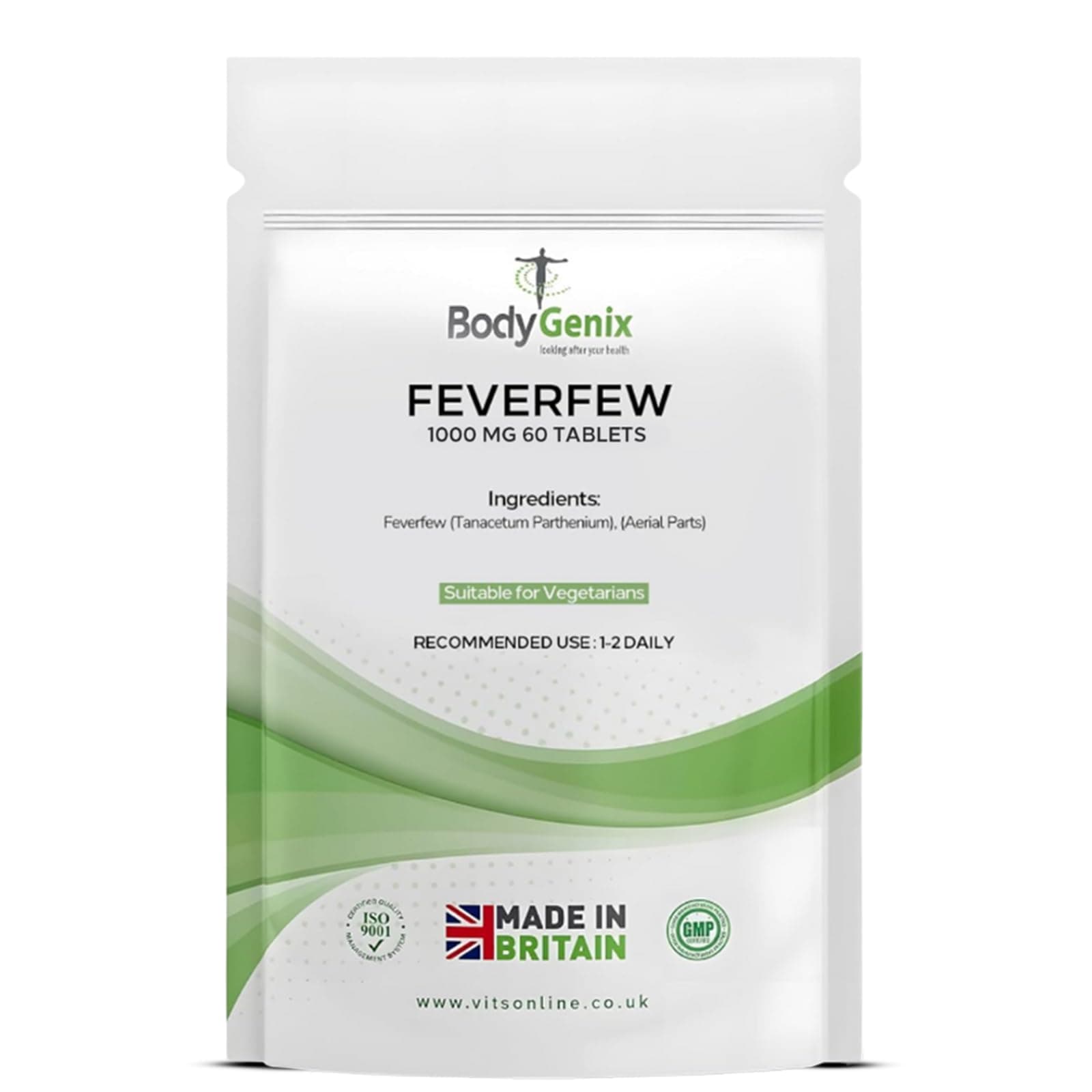 – Feverfew 1000mg Tablets - Headaches Relief Joints Health Anti Inflammatory Natural Supplement - 60 Tablets 2 Month Supply