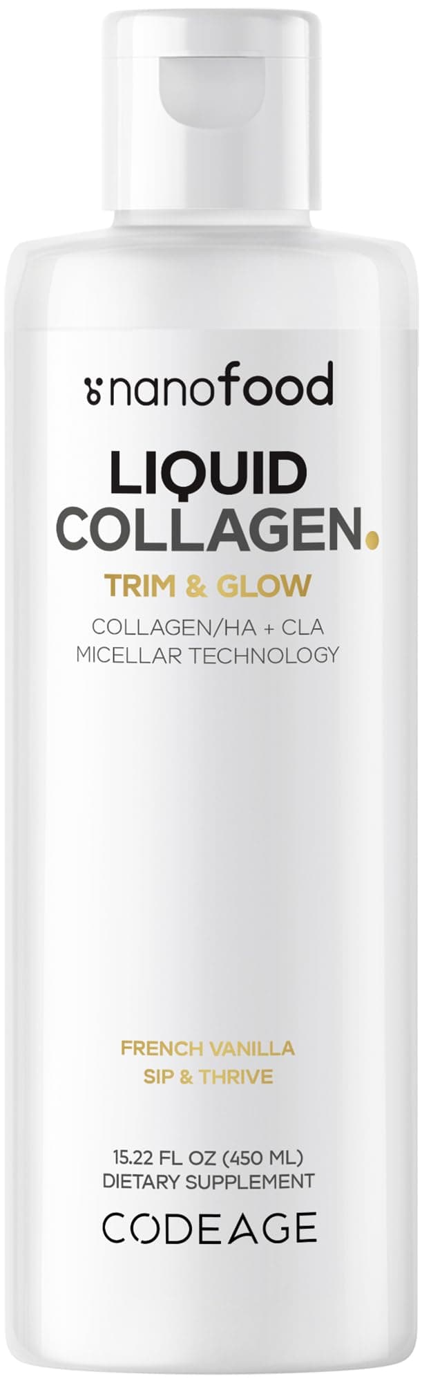 Liquid Collagen Supplement Vanilla Flavor, Beauty Trim & Glow Liposomal Collagen Peptides, CLA Conjugated Linoleic Acid, Hyaluronic Acid, Vitamin E, Hydrolyzed, Non-GMO, 15.22 fl oz