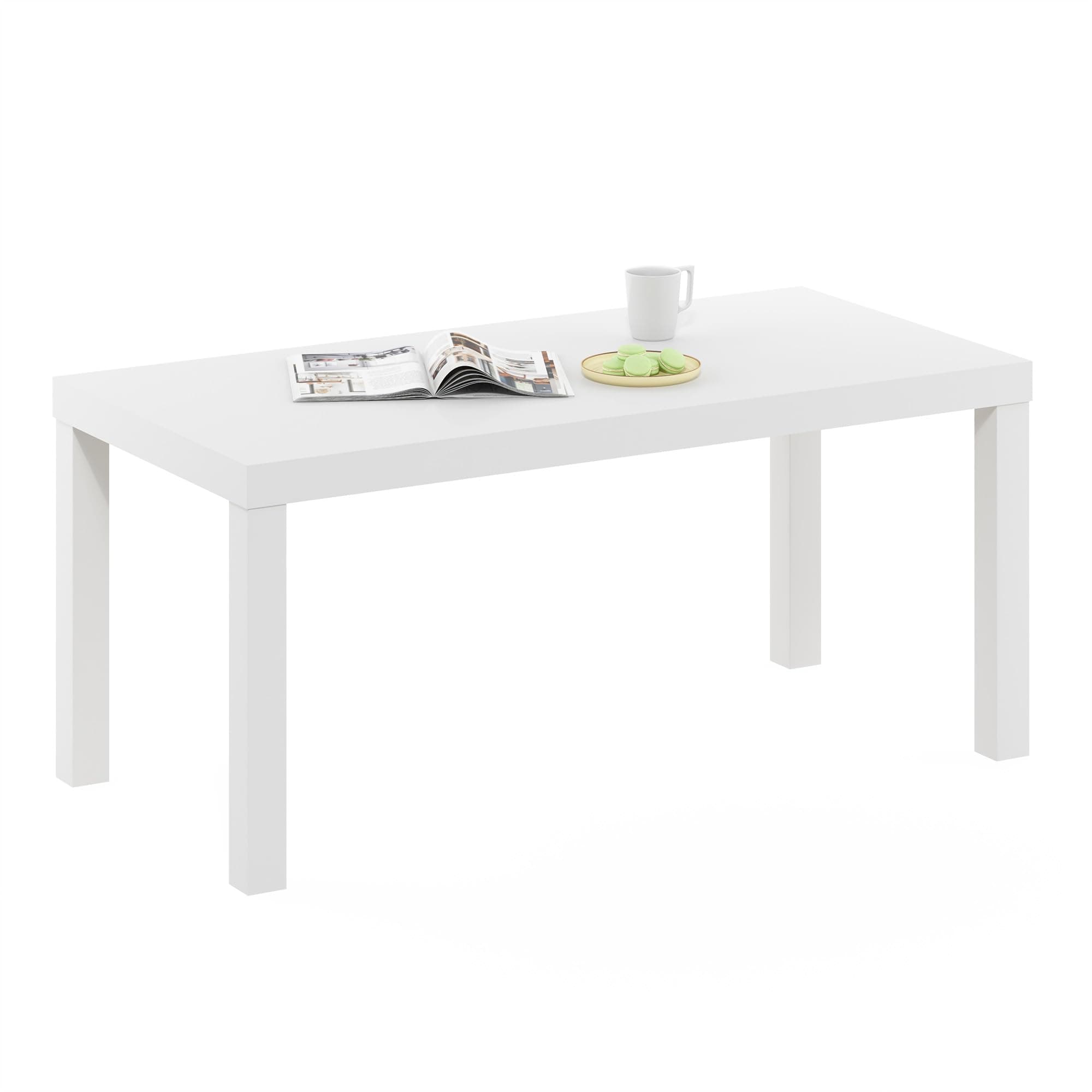 Furinno CLASSIC Coffee Table, Modern Rectangle Coffee Table with 1.8" Triple Thick Tabletop, Side Table, Toolless Assembly, for Living Room, Home Office, White