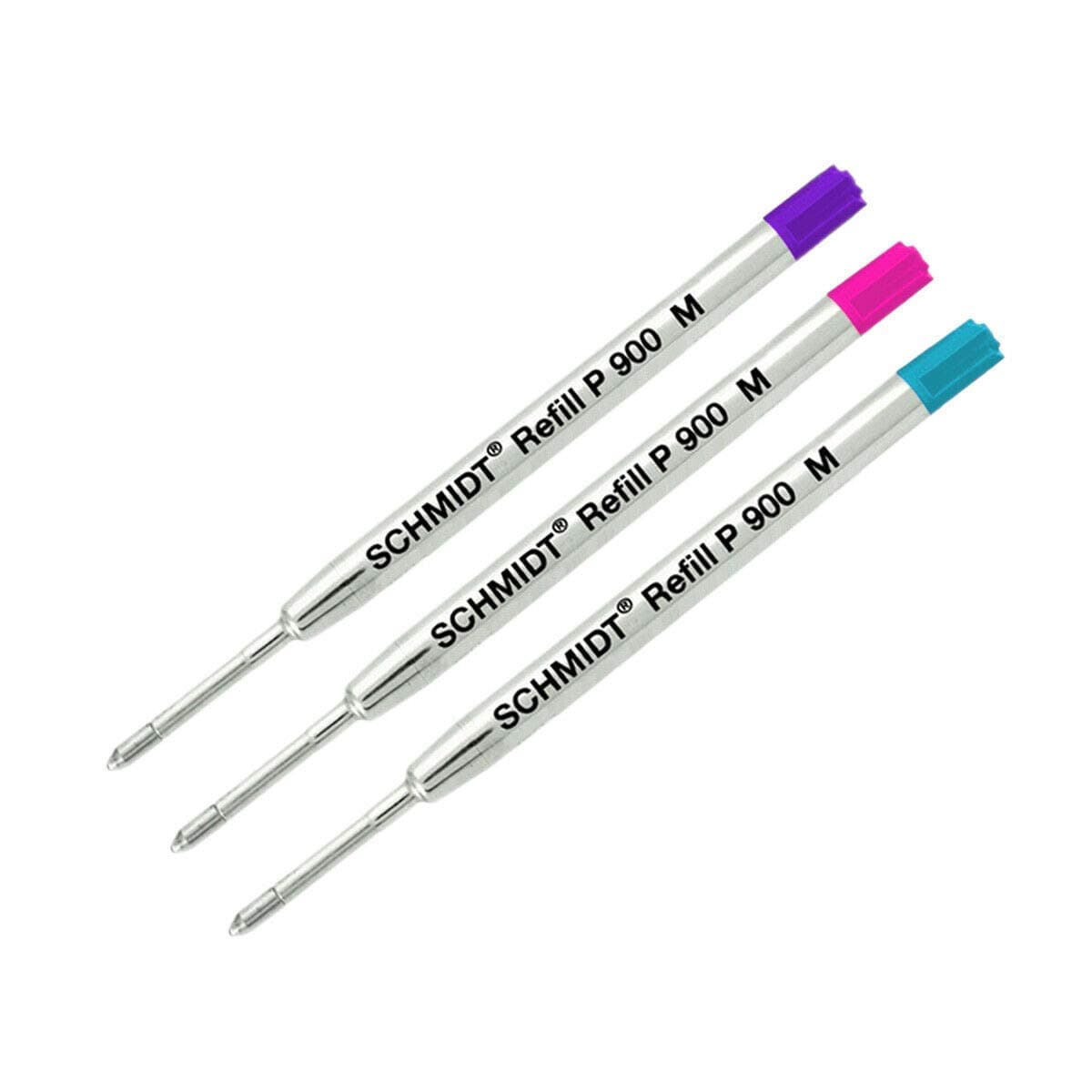 Lanier Combo Pack - Pack of 3 - Schmidt P900 M Parker Style Ballpoint Refill 1 Violet, 1Magenta, 1Turquoise Medium Tip
