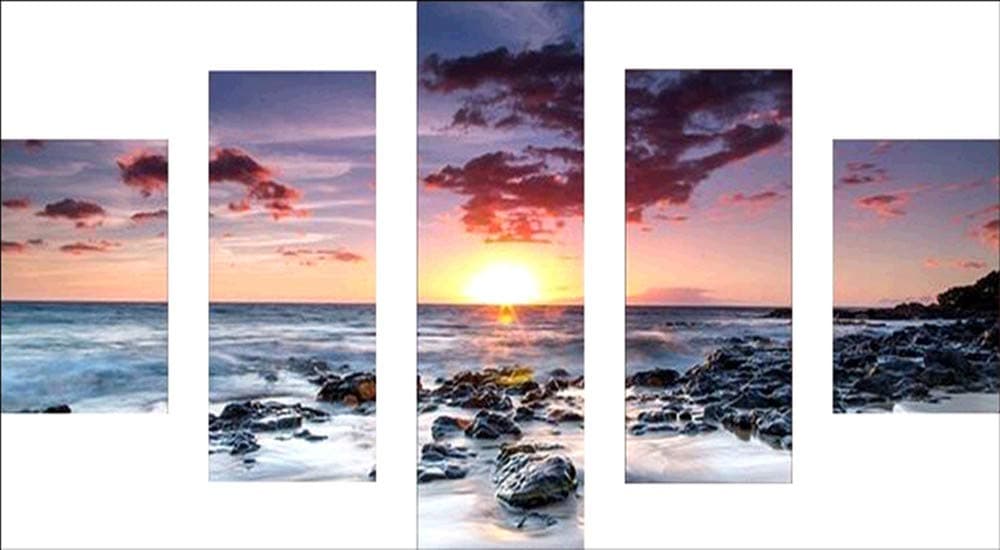 5D DIY Diamond Painting Kits,5Sets of Splicing Full Drill Cube Round Rhinestone Embroidery Cross Stitch Picture for Wall Decorations(Sunrise by The Sea,32"X16"/80cmX40cm)
