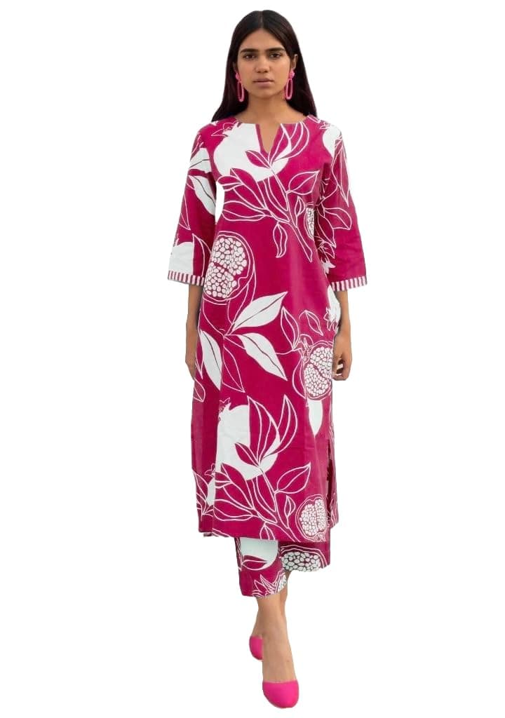 GoSriKi Women's Cotton Blend Straight Printed Kurta with Pant