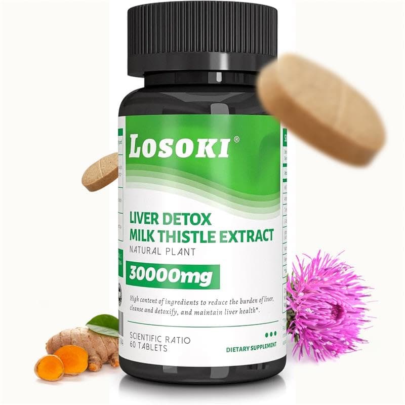 Liver Detox Supplement, 30,000mg Milk Thistle Extract, Turmeric, Artichoke & Glutathione – Supports Liver Health & Antioxidant Function – 60 Tablets