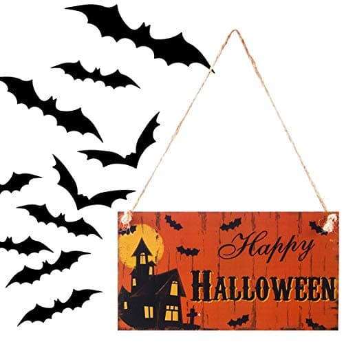 Apipi Halloween Door Hanging Welcome Sign- Happy Halloween Wooden Plaque Board Sign Decor for Home Office School Outdoor Haunted House Halloween Decorations Trick or Treat