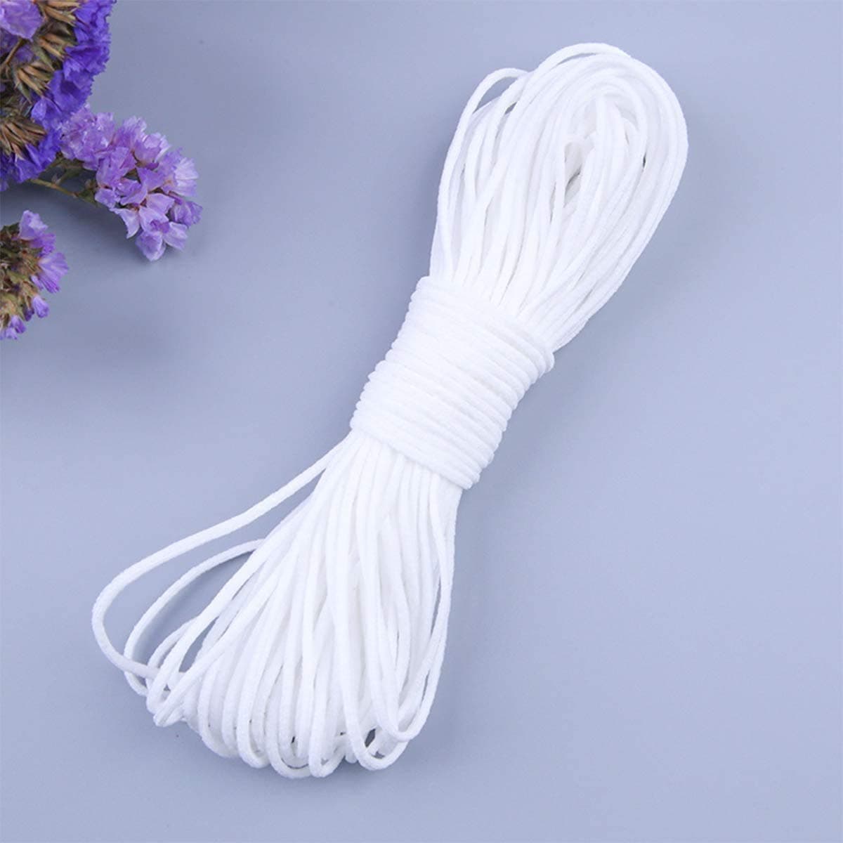 [3mm, 50m]Flat Elastic Band, SlickMart Braided Stretch Strap Cord Roll Heavy Stretch Elastic Band Round Ear Tie Earloop Strap for Sewing DIY Arts Crafting