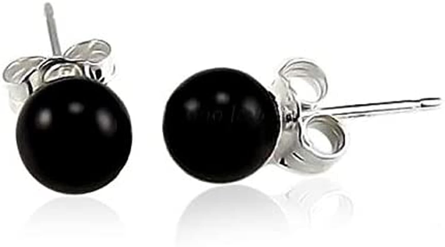 Sterling Silver Round Black Onyx Stud Earrings in 100% Hypoallergenic Jewelry