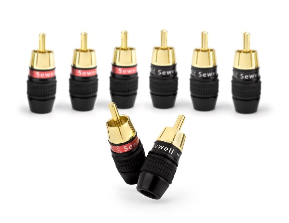 Deadbolt RCA Plugs, 4 Pairs, Fast-Lock Technology, 24k Gold Plated Speaker Plugs, Premium Solderless SW-32888-4