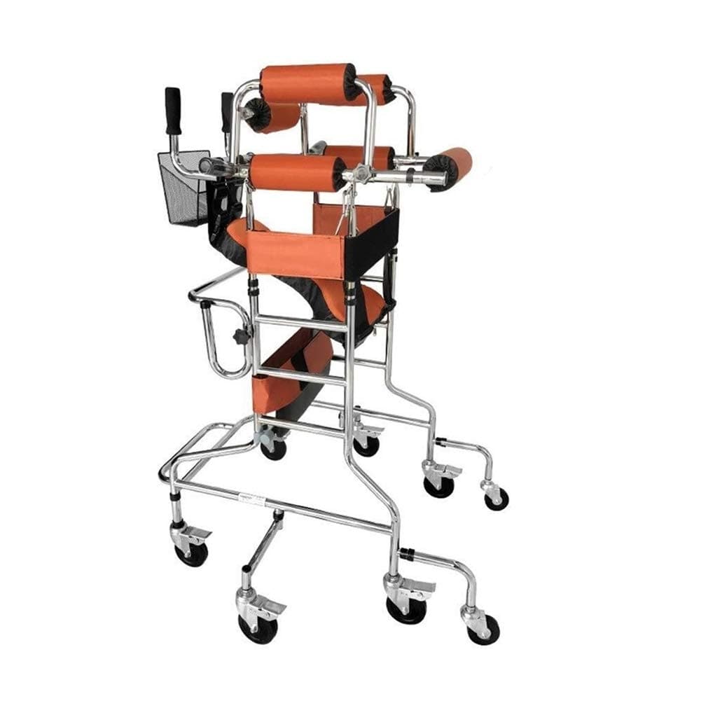 Wheeled Walkers and Rollators Walker Up and Down Adjustable Walker Cerebral Palsy Rehab Exercise for Disabled Adult Rehab Wheel Foldable Walker (Color : Orange, Size : Men)