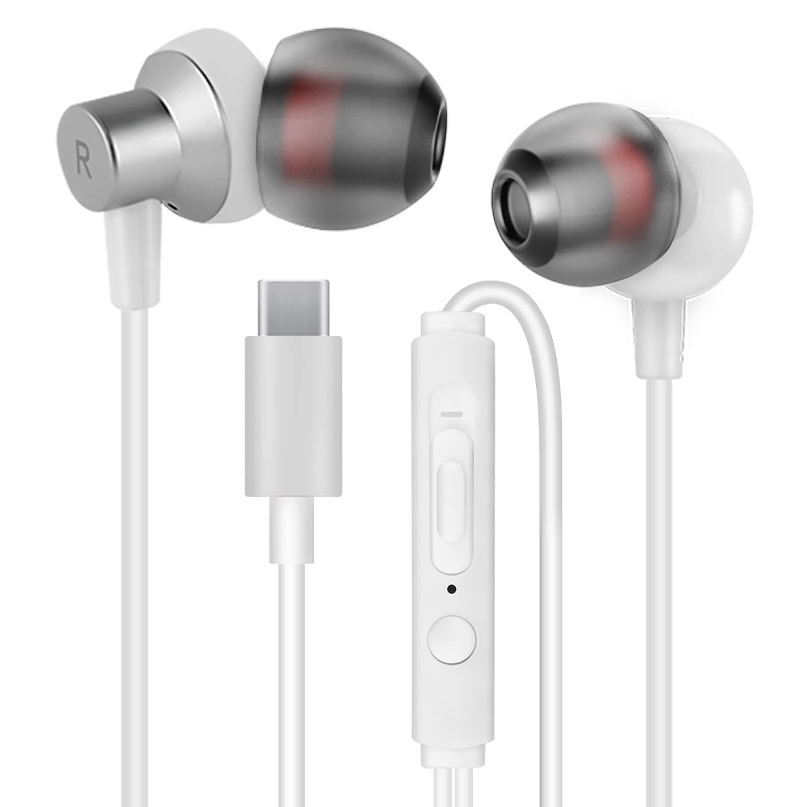 MAS CARNEY Type C Headphones TI3,USB C Earphones Wired with Microphone,Compatible with iPhone 15 16 Pro Max Samsung Galaxy Nothing Xiaomi Redmi HONOR OnePlus Realme Google Pixel