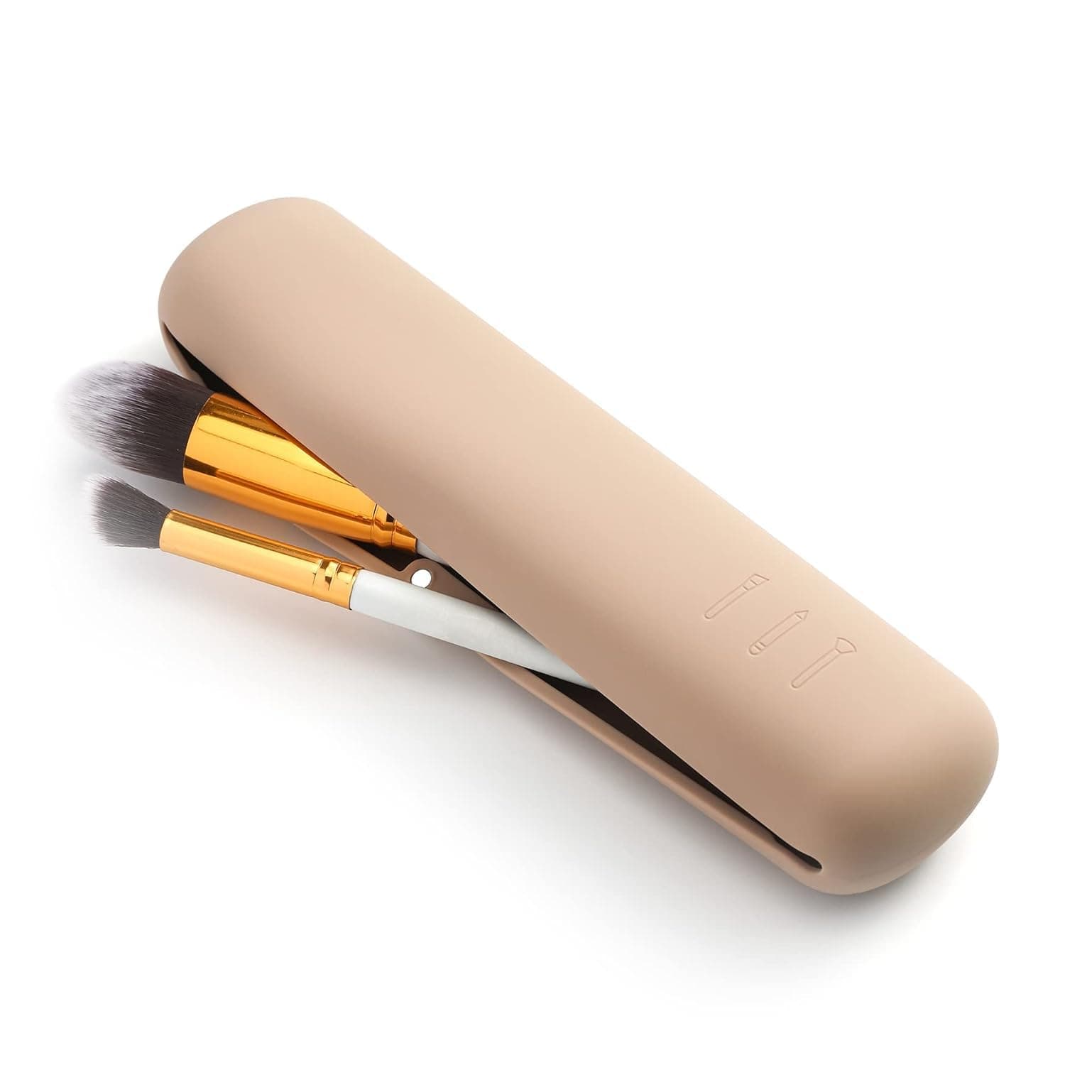 INOVERA (LABEL) Silicone Makeup Brush Holder, Cosmetic Face Brushes Pouch, Magnetic Anti-fall Out, Soft and Sleek Makeup Tools Organizer for Travel (Khaki)