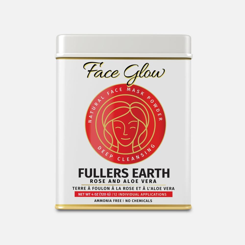 Face Glow- Fuller’s Earth w/ Rose & Aloe Vera- 12 Individual Sachets of Multani Mitti (10 gm each)- Reusable Brush & Tray Included- Timeless Radiance- Face Mask for Healthy Looking Skin