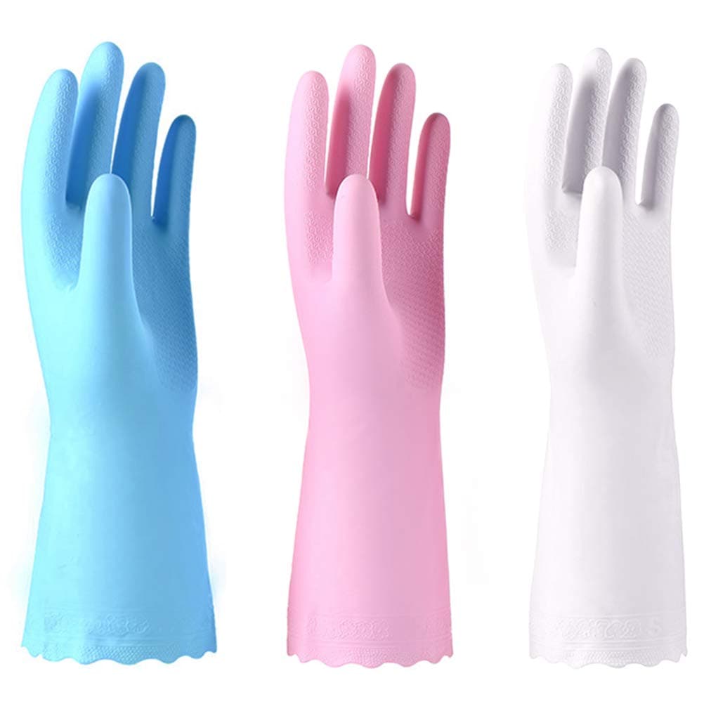 Alimat PluS 3 Pack Reusable Cleaning Gloves Latex Free - Dishwashing Gloves with Cotton Flock Liner and Embossed Palm - Waterproof Household Gloves for Laundry, Gardening (Medium)