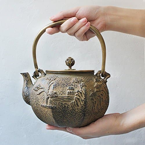 TOWA Workshop Japanese Style Cast Iron Kettle Tetsubin Teapot No Enamel Interior Black 44 oz (1.3L)