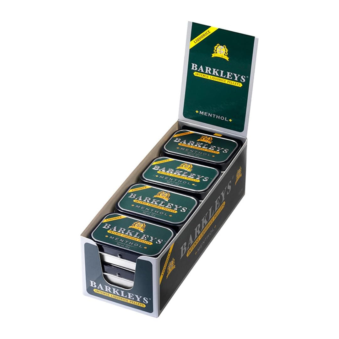 Barkleys Black Licorice Candy with Menthol, Licorice Pellets Covered with Refreshing Menthol- Gluten Free Licorice, Gelatin Free, Vegan (12 Cans x 16 gr.)