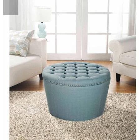 Better Homes and Gardens 'Comfortable' Round Tufted Storage Ottoman with Nailheads (Aqua)