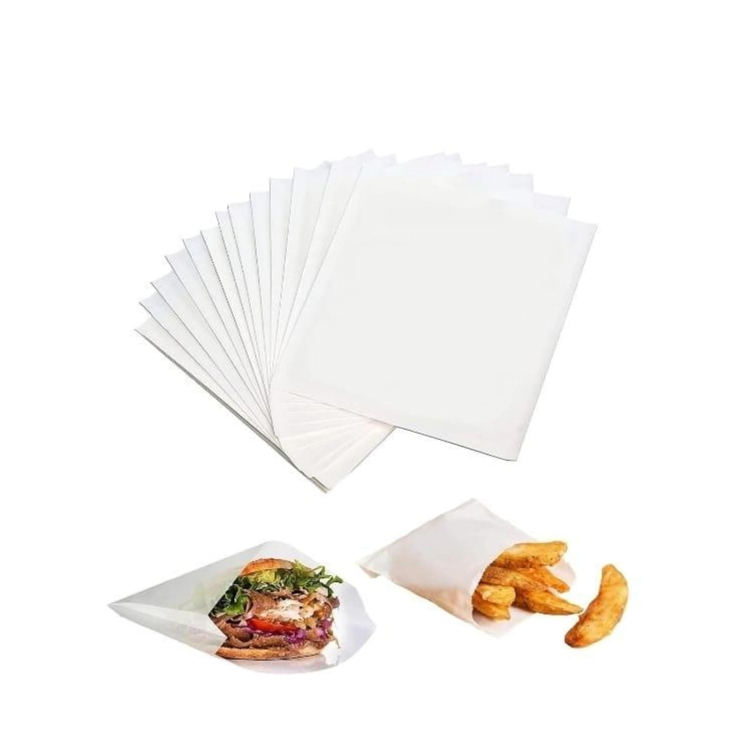 GMQG Recyclable and biodegradable, oil and grease proof white paper bags, sandwich bags, food packaging for baked goods, snacks, lunch (16 x 11 x 4 cm, 50, Piece)