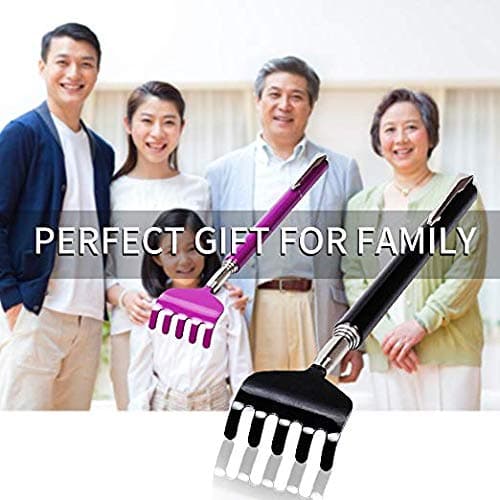 Portable Extendable Back Scratcher, Telescoping Scratcher Tetractable Claw Metal Hand Massager Tool with Pocket Clip Pack of 2 (Black + Purple) (Comes in a Gift Box)