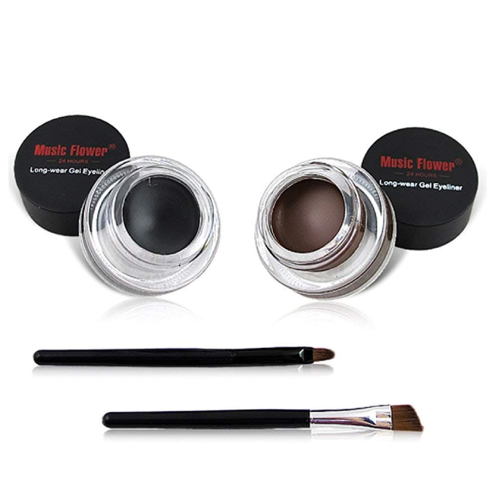 ORiTi 2 in 1 Black and Brown Gel Eyeliner Set Water Proof Smudge Proof, Last for All Day Long, Work Great with Eyebrow, 2 Pieces Eye Makeup Brushes Included