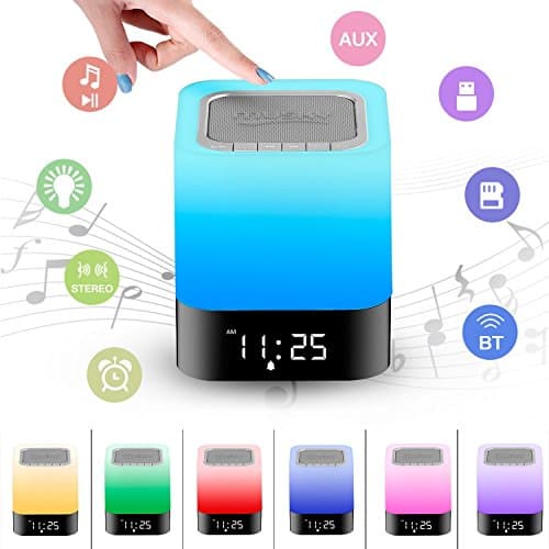 LED Night Lights Bluetooth Speaker Alarm Clock Speakerphone / TF Card / AUX-IN Supported, Touch Sensor Bedside Lamp with Warm Color Charging and Digital Calendar, Portable Wireless HiFi Music Player