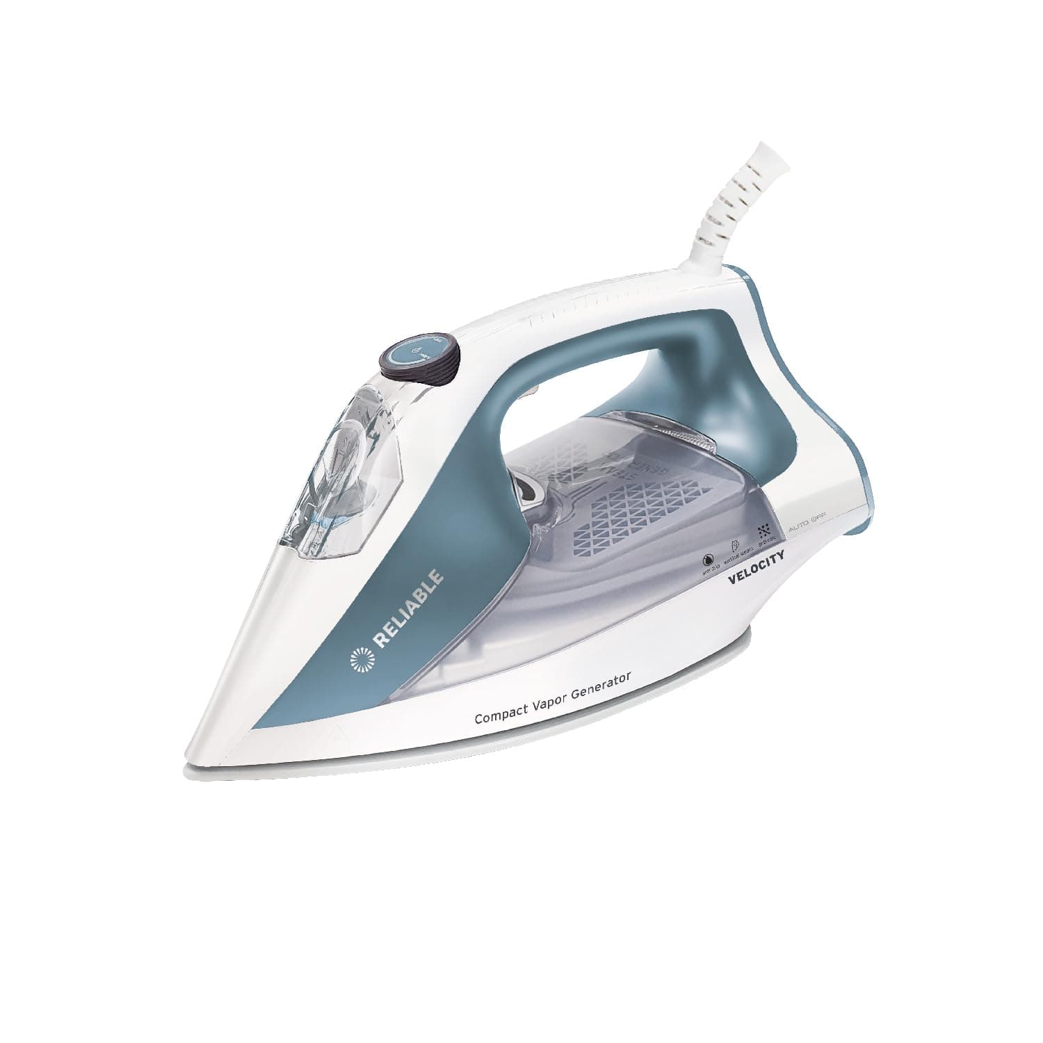 Reliable Velocity 180IR Steam Iron for Sewing, Quilting and Clothes, 1800 Watts Compact Vapor Generator, Leak Free Continuous Steam, Variable Steam Dial, Ceramic Soleplate with Three Heat Settings