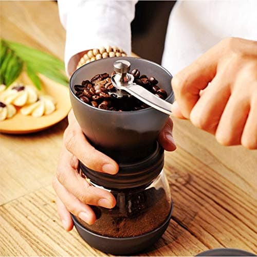 Manual Coffee Grinder, Coffee4u Adjustable Ceramic Burr Grinders with Stainless Steel Adjustment Nut and Glass Jar