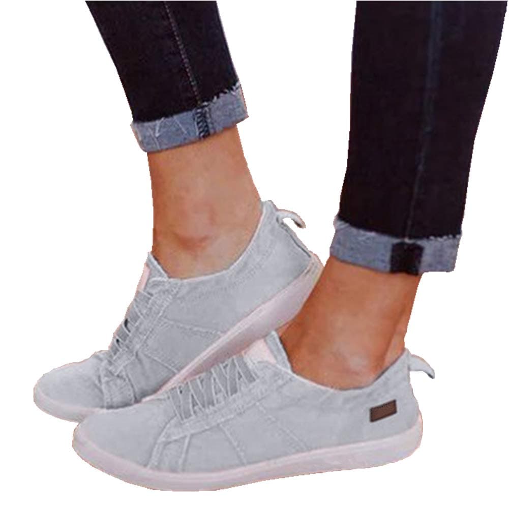 Snowchers Womens Canvas Sneaker Shoes Slip on Flats X-Grey US 7.5