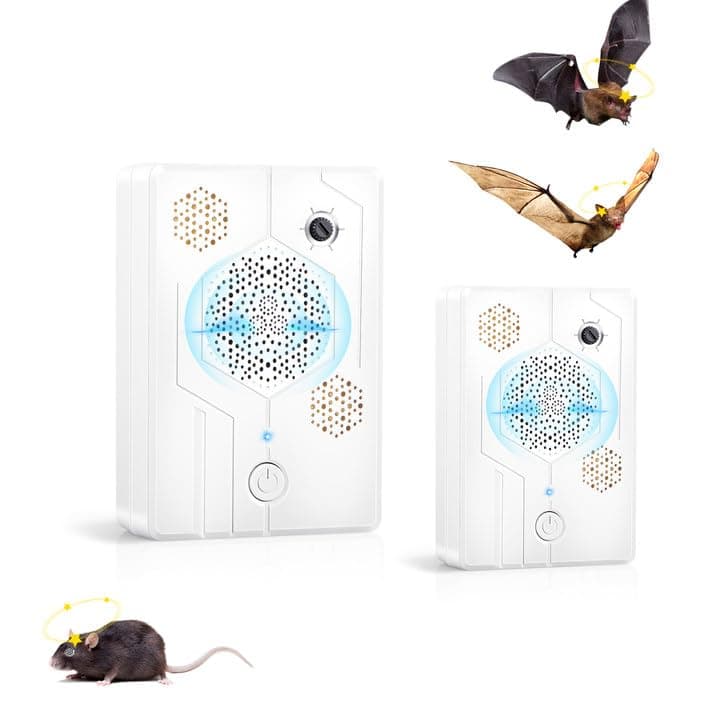 2 Pack 2025 Ultrasonic Bat Repellent - Keep Bats Away from Attic, Porch & House | Rechargeable Bat Deterrent for Indoor & Outdoor Use | Safe for Humans and Pets