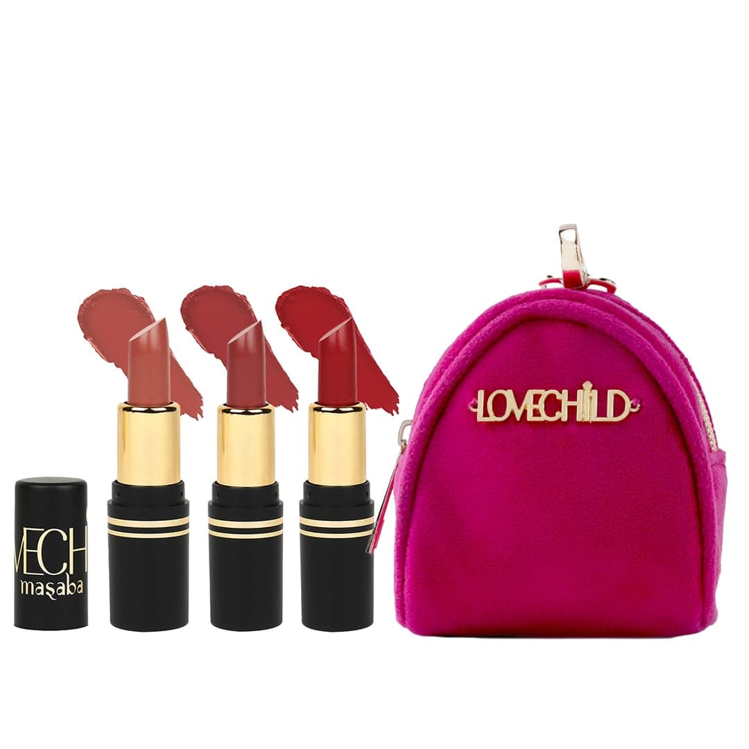 Pocket Mini Lipsticks Set of 3 with Free Travel Pouch, Hydrating & Long-Lasting Matte Finish, 1.5g Each, Shades for All Skin Tones, Compact & Travel-Friendly Gift Pack, Combo B