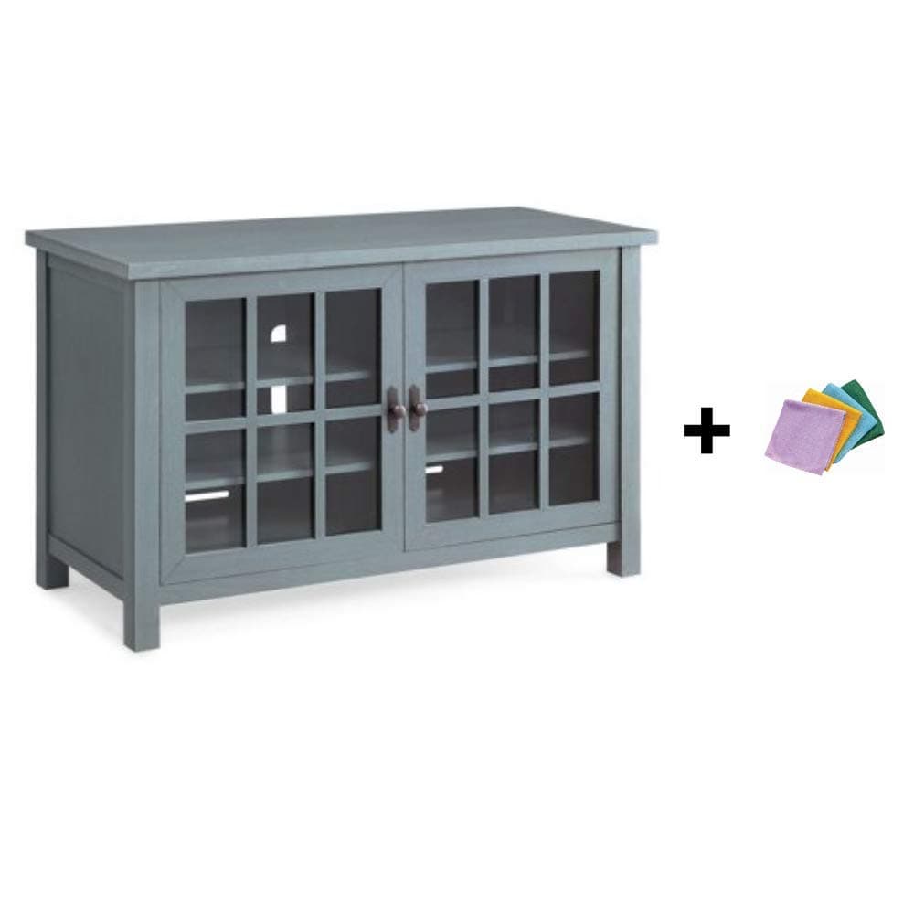 Better Homes and Gardens Oxford Square TV Stand and Console is Designed to Accommodate Flat Panels TVs up to 55" up to 135 lbs, Blue + Reusable Cloth