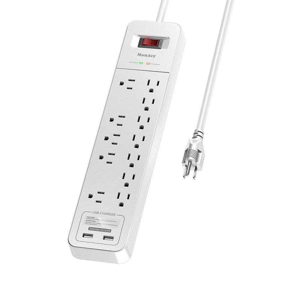 HuntkeyHuntkey 12 Outlets Surge Protector Power Strip with 2 USB Ports (5V 2.4A with Smart IC Technology), 6-Foot Heavy Duty Extension Cord, SMC127