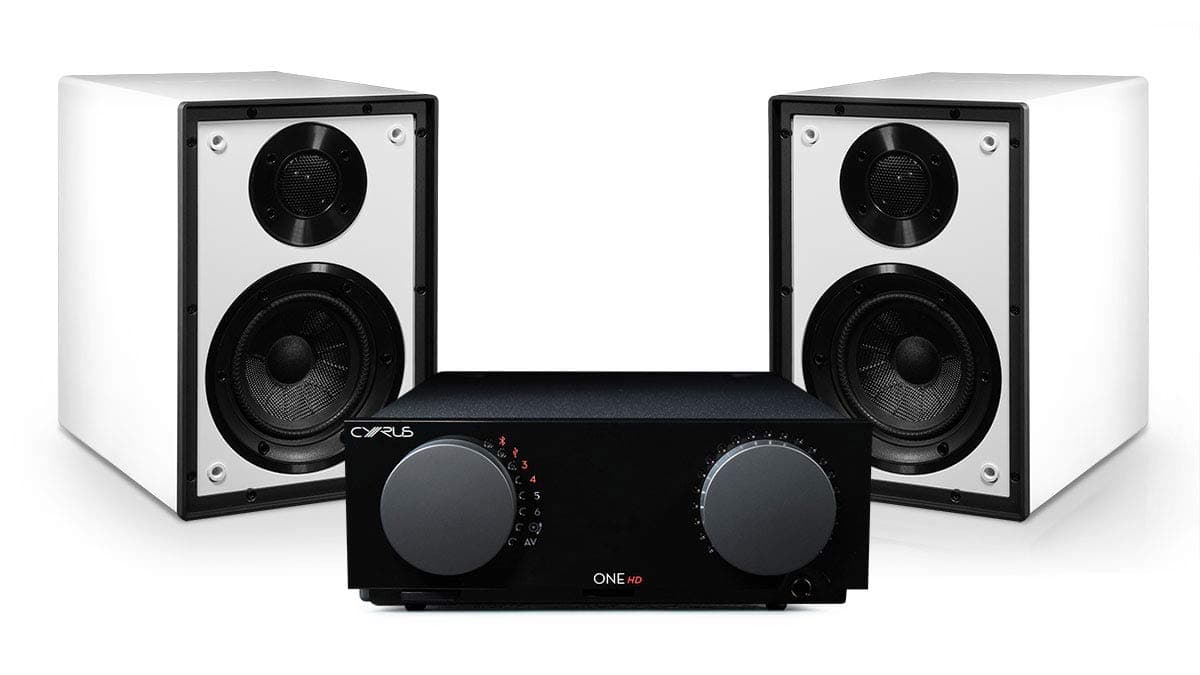 Cyrus ONE HD amplifier with ONE Linear speakers (White speakers)