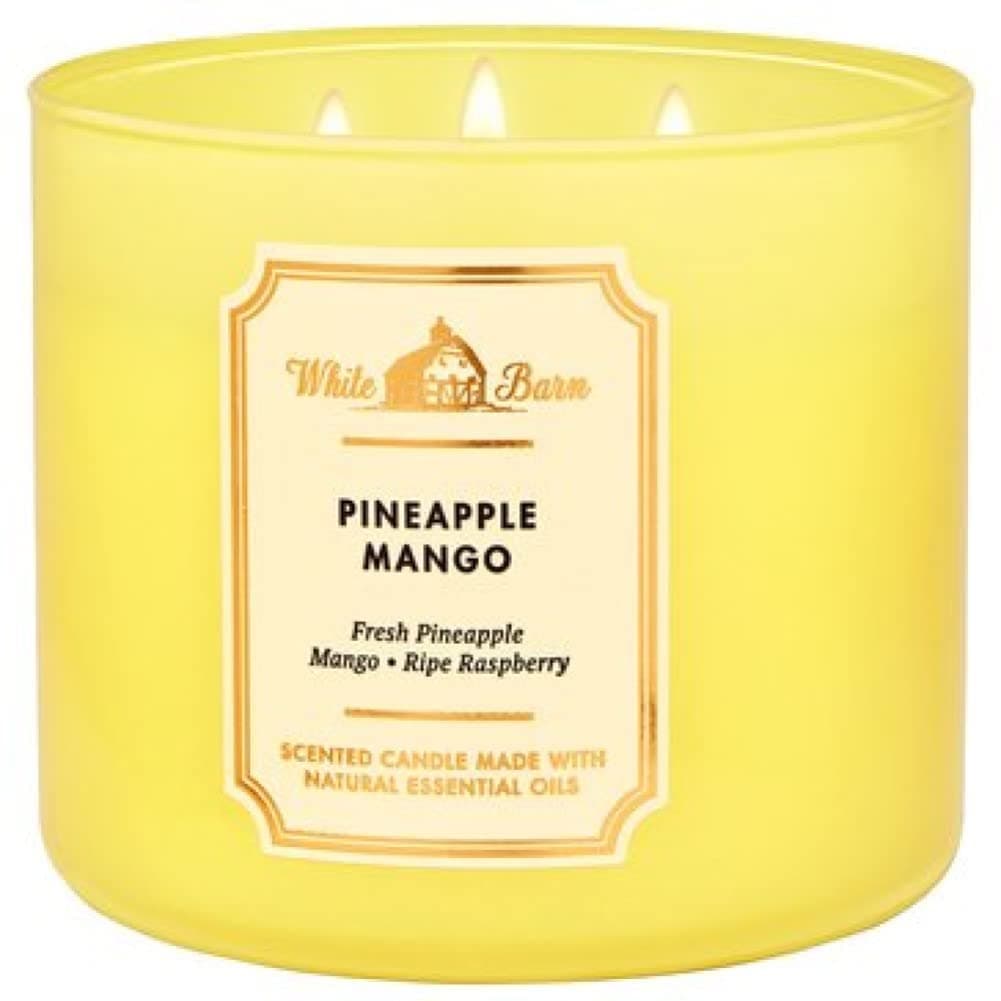 Bath and Body Works, White Barn 3-Wick Candle w/Essential Oils - 14.5 oz - 2021 Core Scents! (Pineapple Mango)