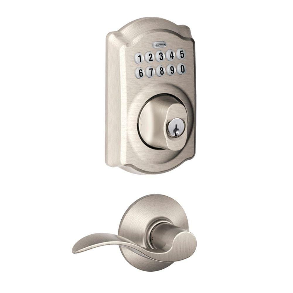 FBE365 Schlage V CAM 619 ACC Camelot Satin Nickel Keypad Combo Pack with Accent Lever