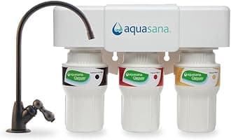 Aquasana Under Sink Water Filter System - Reduces PFAS, Lead, & Chlorine in Drinking Water - Under Counter Claryum Filtration for Kitchen - 3-Stage - Oil-Rubbed Bronze Faucet - AQ-5300.62