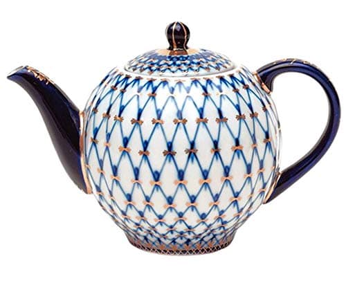 Lomonosov Porcelain 10 Cups Large Tea Pot 68 oz/2000 ml Cobalt Net