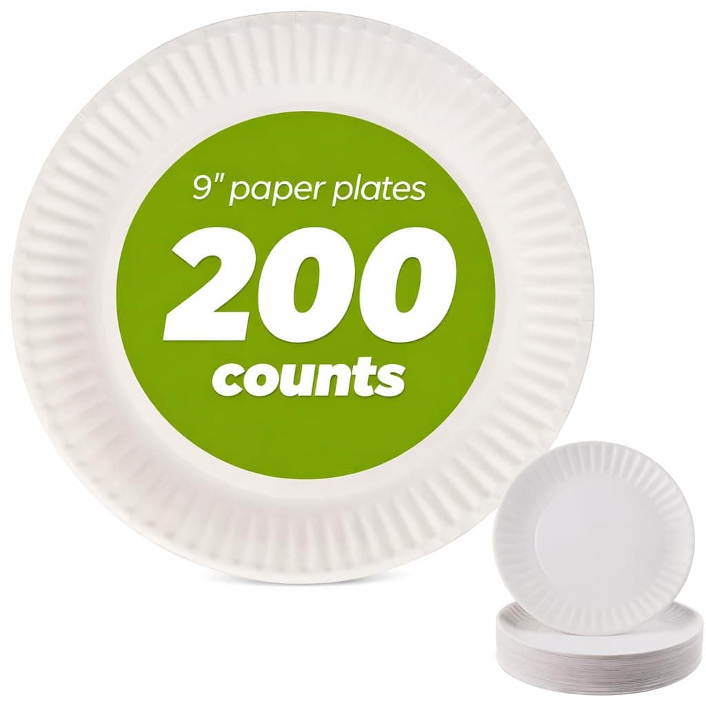 Concession Essentials 9 Inch Paper Plate Uncoated Plates White, 200ct